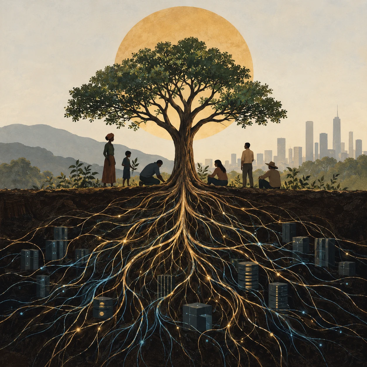 Illustration accompanying Who owns the ground beneath AI?